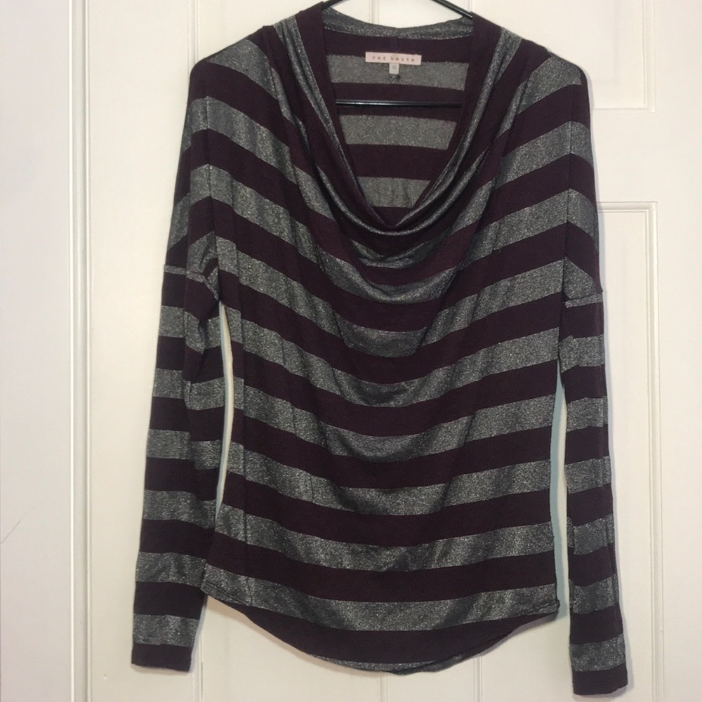 Red haute | Sheer Striped Long Sleeve Shirt